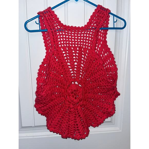 Hand Crochet Hot Pink Rose Vest Small Neon Boho tank top - Picture 6 of 16